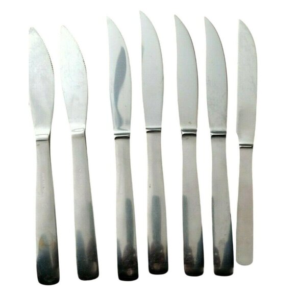 Vintage Gense Stainless Steel Table Knives Dinner Set of 5 + 2 SA26 - Picture 1 of 4